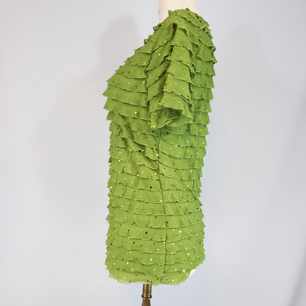 Cato green ruffled top with sequins size Small - Picture 5 of 7